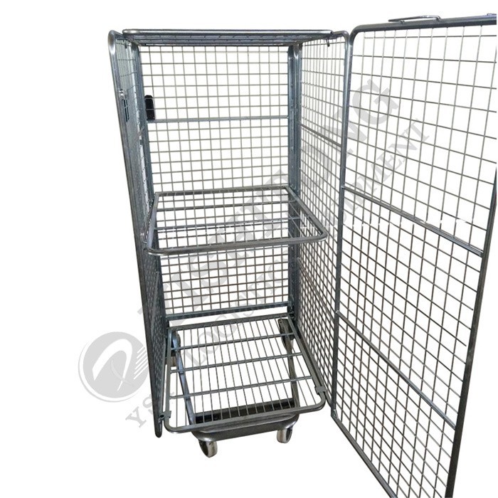 foldable shelf mesh cage trolley